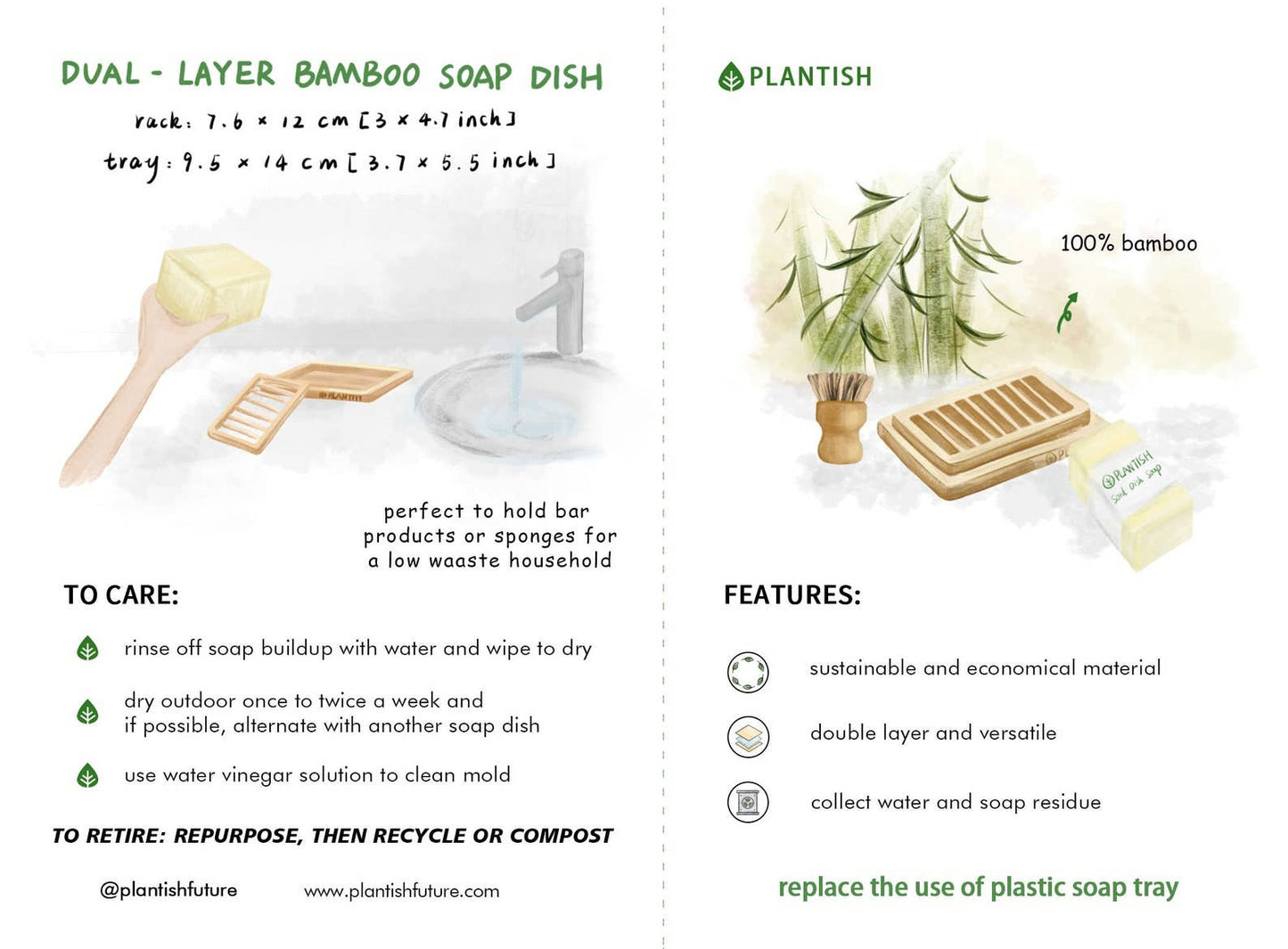 Plantish - Dual-layer Bamboo Soap Dish