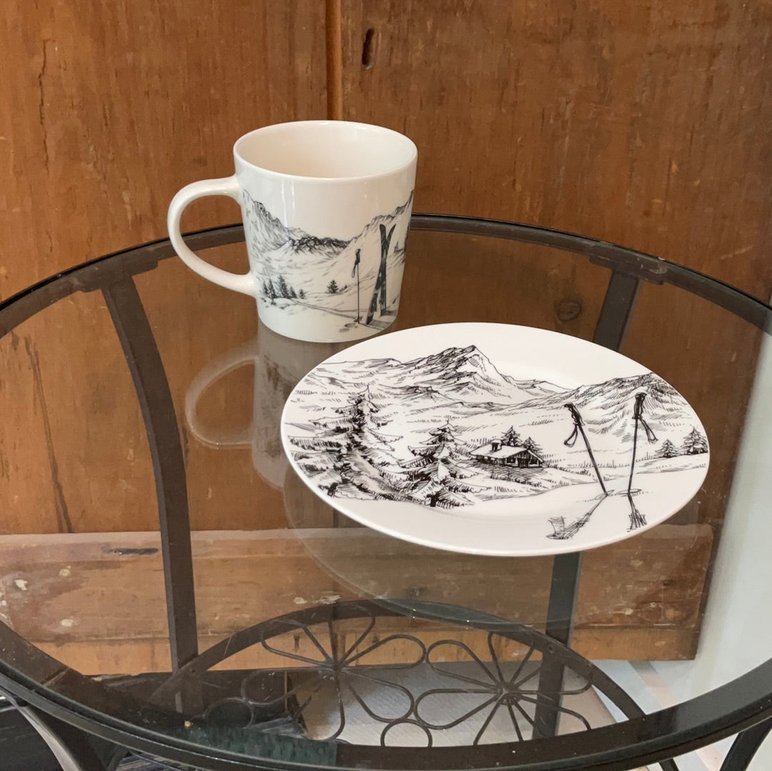 Ski Scenery Sketch Mugs and Small Plates