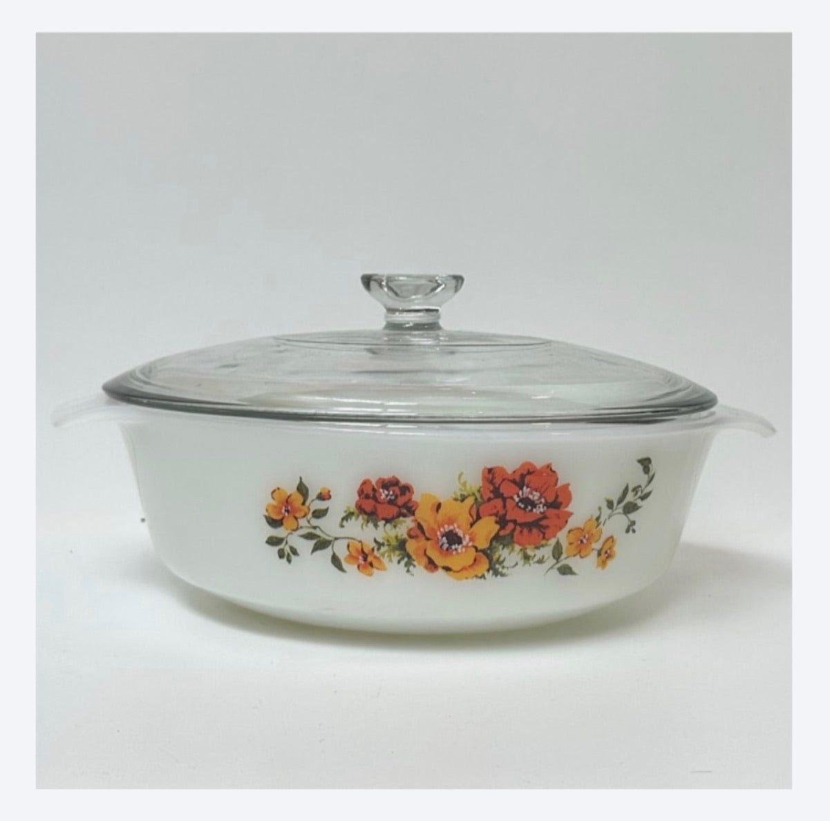 Milk glass Floral Casseole (unmarked)