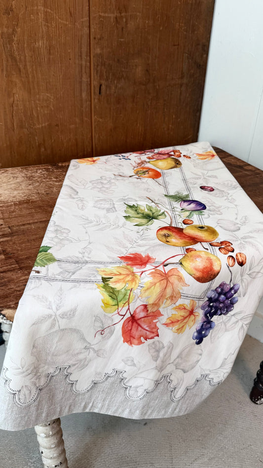 French Fall Vintage Tablecloth 55”x72”