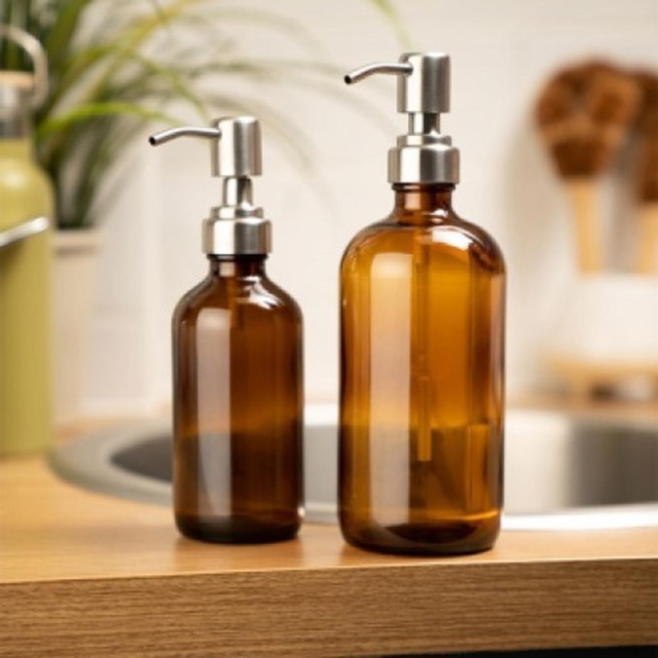 & Again Amber Glass Pump Bottles